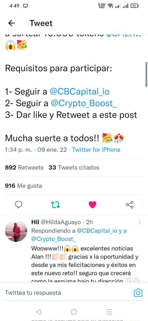 Wmiranda3010's tweet photo. @CBCapital_io @Crypto_Boost_ Participando activo https://t.co/Jo7soMB8ts