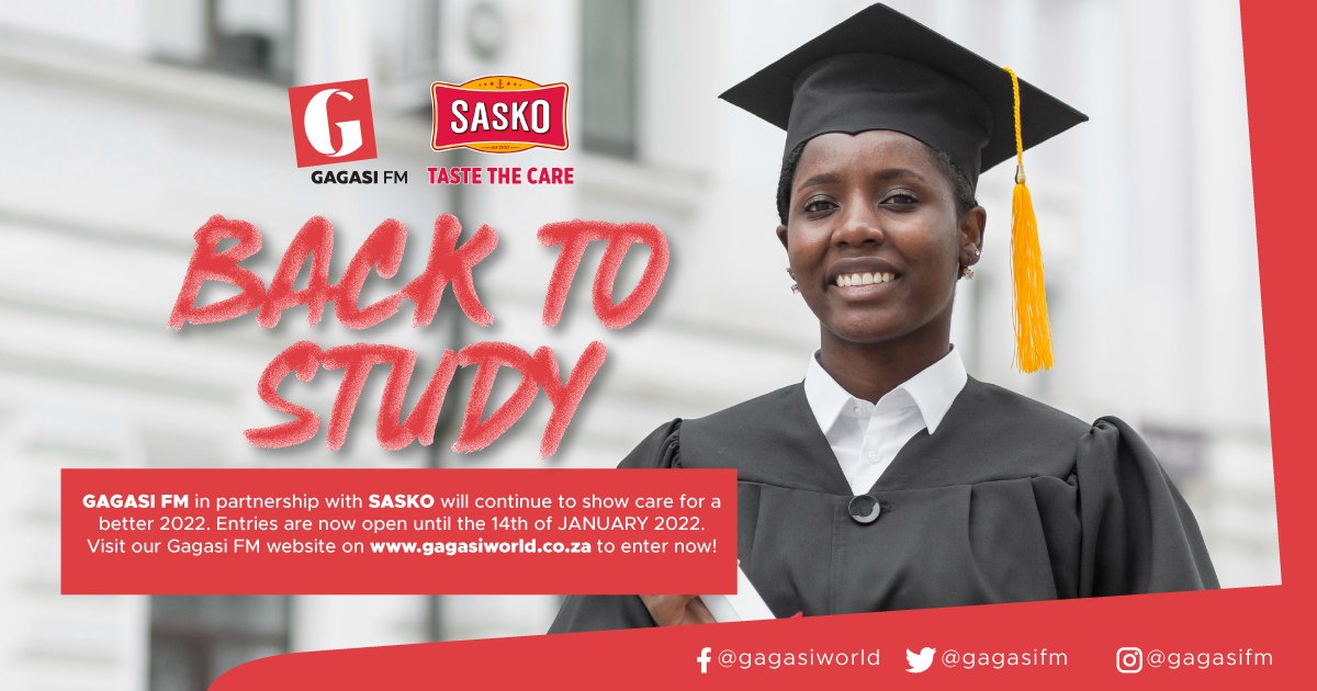 gagasifm's tweet photo. This year's partnership with @SaskoSA has solidified our #backtostudy Competition. Isfiso Sethu la ukwehlisa some of the financial pressures that comes with being a student.
Details on how to enter here: https://t.co/ayqEO8ZdKb
T's & C's Apply
#StillAtIt
#BackToStudy https://t.co/cty3pxagcQ