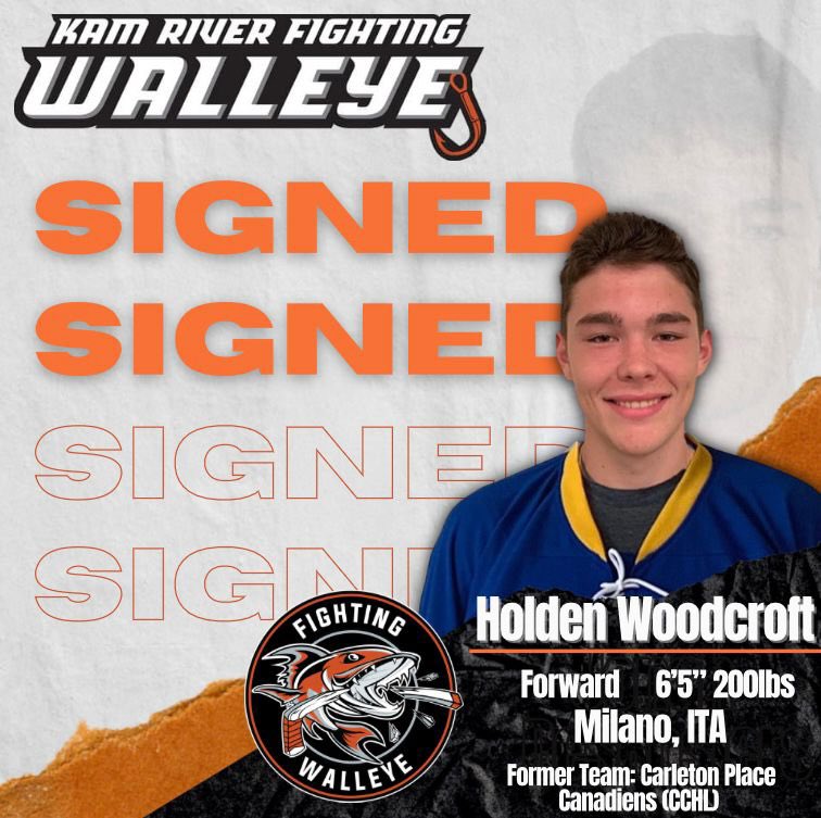 KamRiverWalleye's tweet photo. The Kam River Fighting Walleye are pleased to announce the signing of ‘03 forward Holden Woodcroft. The 6’5” 200 pound native of Milano, Italy played 12 games for the Carleton Place Canadians (CCHL) earlier this season, posting 1 goal and 1 assist. 

Welcome, Holden! https://t.co/beXbbJkCka