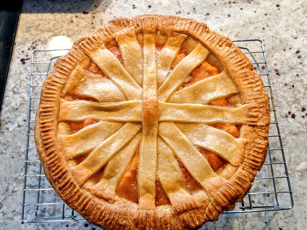 This peach pie includes peaches I froze this summer from <a href="/ThePeachTruck/">The Peach Truck</a>, <a href="/KerrygoldUSA/">Kerrygold USA</a>  butter, and @kingarthurflour flour in the crust.

Recipe courtesy of <a href="/bittman/">Mark Bittman</a>'s How to Bake Everything.
