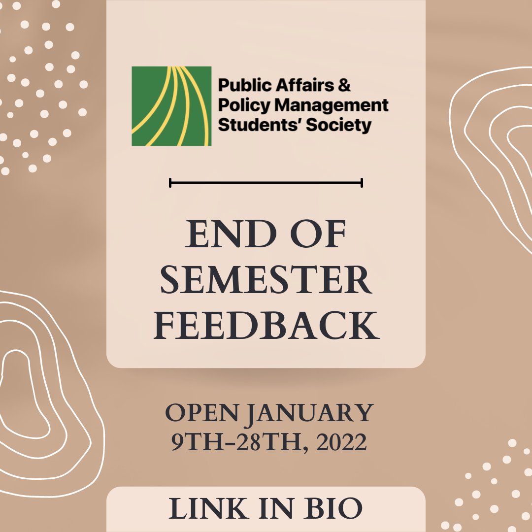 Welcome back PAPM friends! With the end of the fall semester, the PAPM Students' Society wants to hear your feedback to make the winter semester even better! 

Click the link in our bio to share your input! The form will be open from today until January 28th.