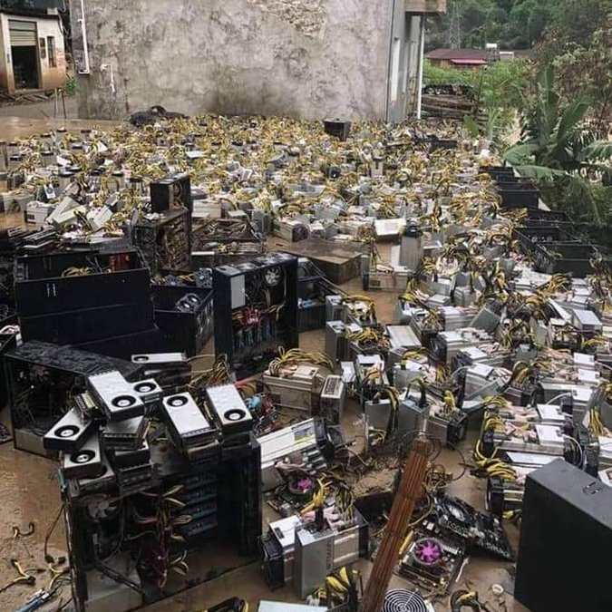 The irony of a flooded bitcoin mining farm.