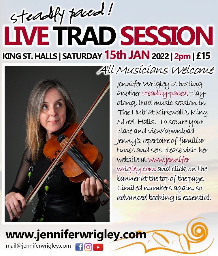 Please join me for a third Live Trad Play Along Session in Orkney this Sat 15th Jan ‘22.  Book online. All welcome! Jenny x

https://t.co/bmjI0CRT2l https://t.co/YcsS5ncnO5