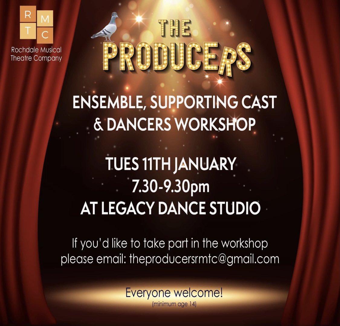 Come and get involved. RMTC will perform The Producers at Champness Hall Rochdale from the 12th to the 21st May 2022.