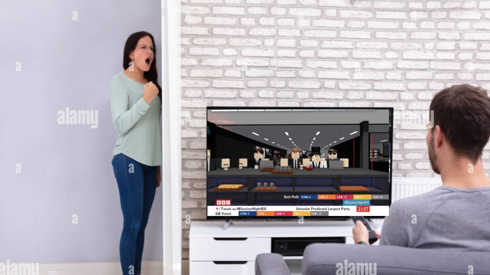 Young Couple Who Accidentally Changed Channel To Roblox Election In Heated Debate Over Whether "Dean Heathcote" Would Make Good Lego PM

#ElectionNightRX