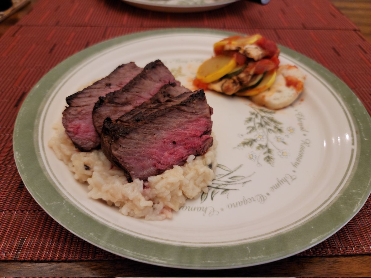 FireJoseph's tweet image. Filet over baby bell risotto and ratatouille.