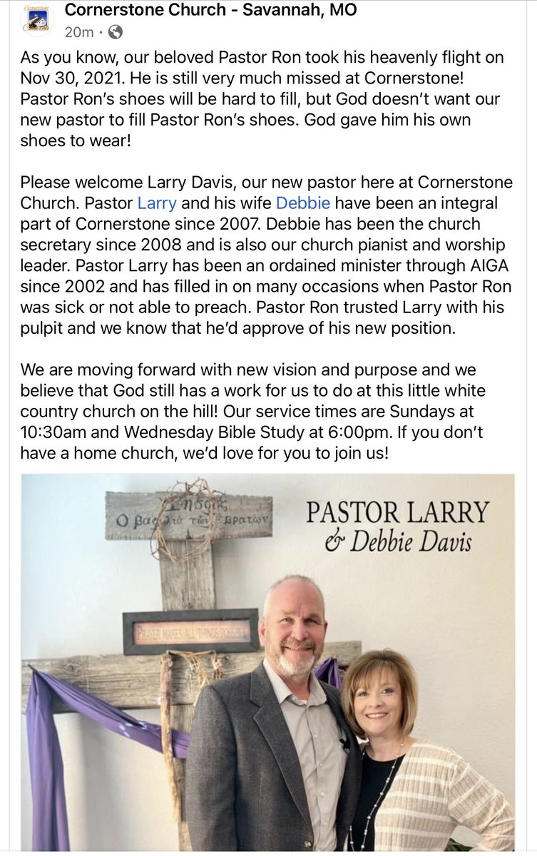 savcornerstone's tweet photo. Please welcome our new Pastor, Larry Davis and his wife Debbie @BlessedChicky https://t.co/tSVaoT6zgl