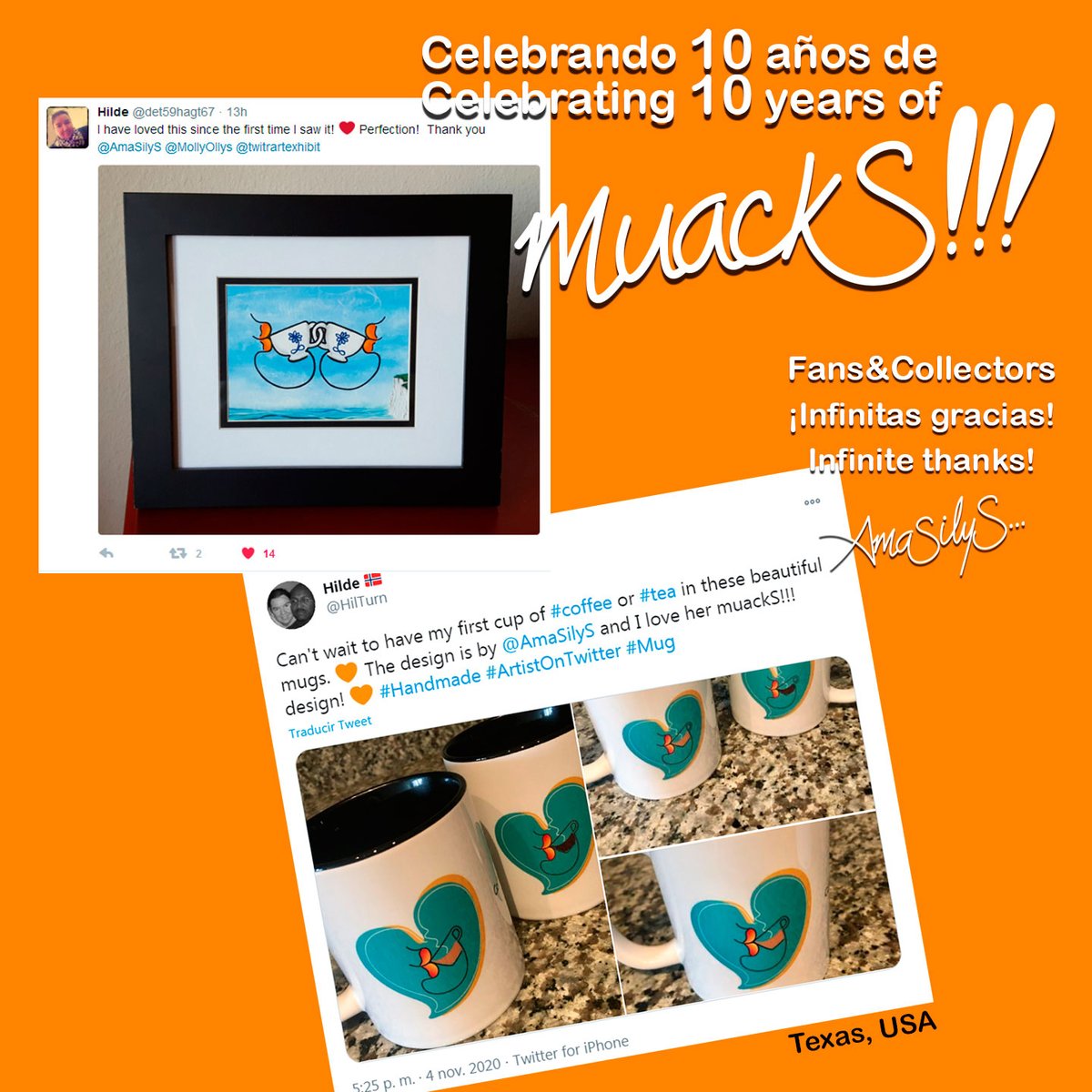 AmaSilyS's tweet photo. From @twitrartexhibit #TAE17 UK to Texas...Infinite thanks for your love towards my works, hugs dear Hilde @HilTurn 🤗😘
🌐❣️😘
10 years of muackS!!! between #design #art and now #NFTartworks Infinite thanks to all the Fans&Collectors!
#artcollectors #zazzlemade #ArtistOnTwitter https://t.co/vKPqF0u93f