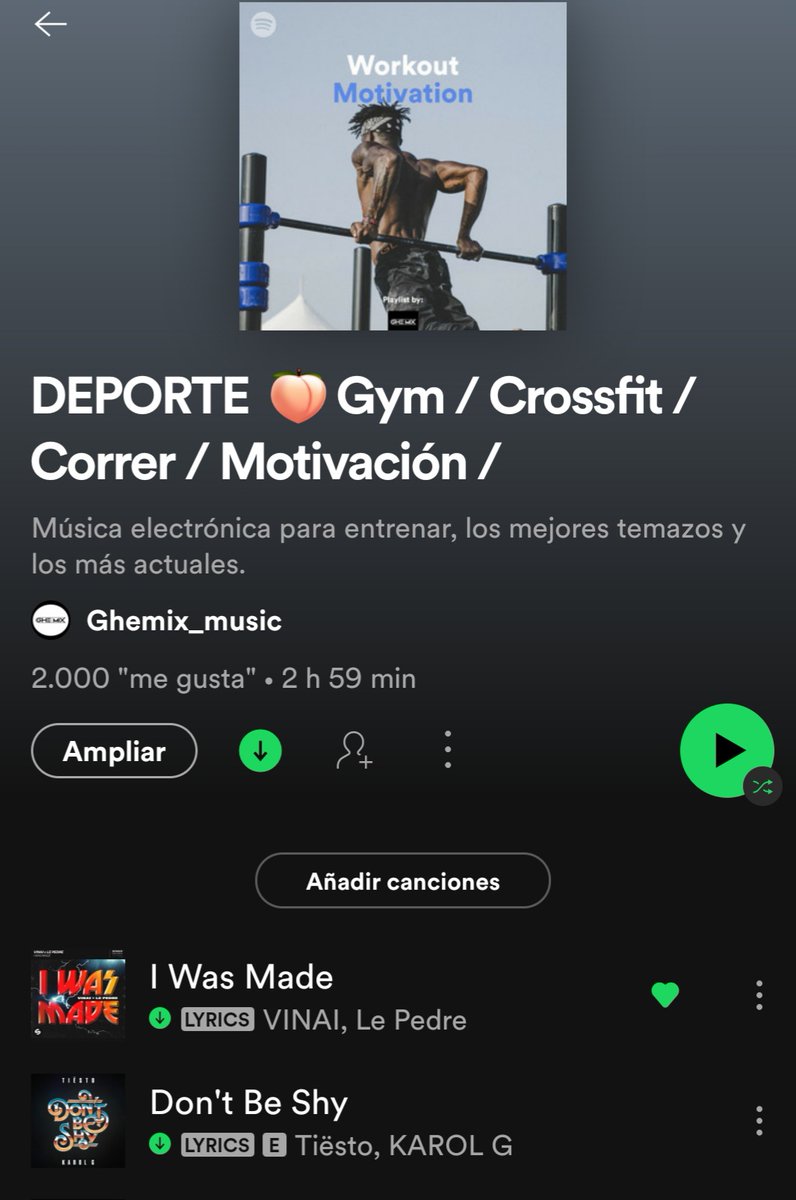GhemixM's tweet photo. 2000 seguidores en la playlist Deporte de Spotify 💪⚽️ https://t.co/mxBt4lORSm