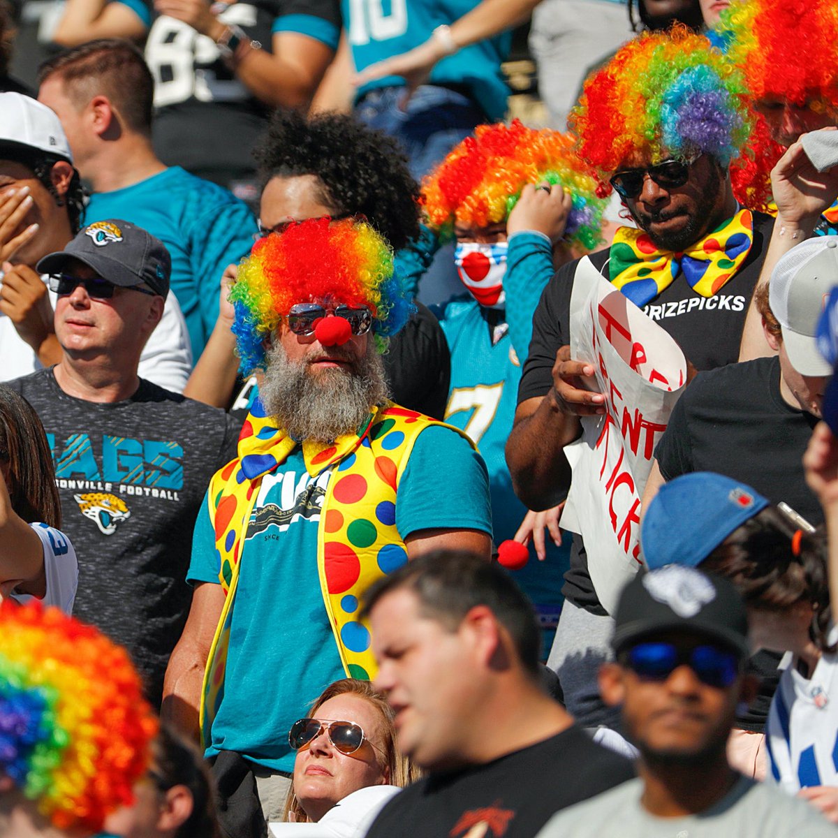 NFLonCBS's tweet photo. Colts become first team since the merger to lose to a 2-14 team, with a playoff berth on the line, with hundreds of clowns in attendance. https://t.co/oS2PRtyQ71