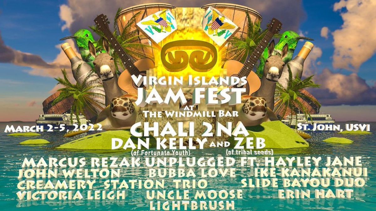 moestradamu5's tweet photo. @viJamFest lineup drop featuring @Chali2na, Dan Kelly (of @FortunateYouth) and Zeb (of @TribalSeeds), @MarcusRezak unplugged ft. Hayley Jane, @JohnWelton1111, @BubbaLoveMusic and more!

March 2-5, 2022 at The Windmill Bar on St. John, USVI!

#viJamFest #chali2na #stjohn #usvi https://t.co/GltWUSeQ1I