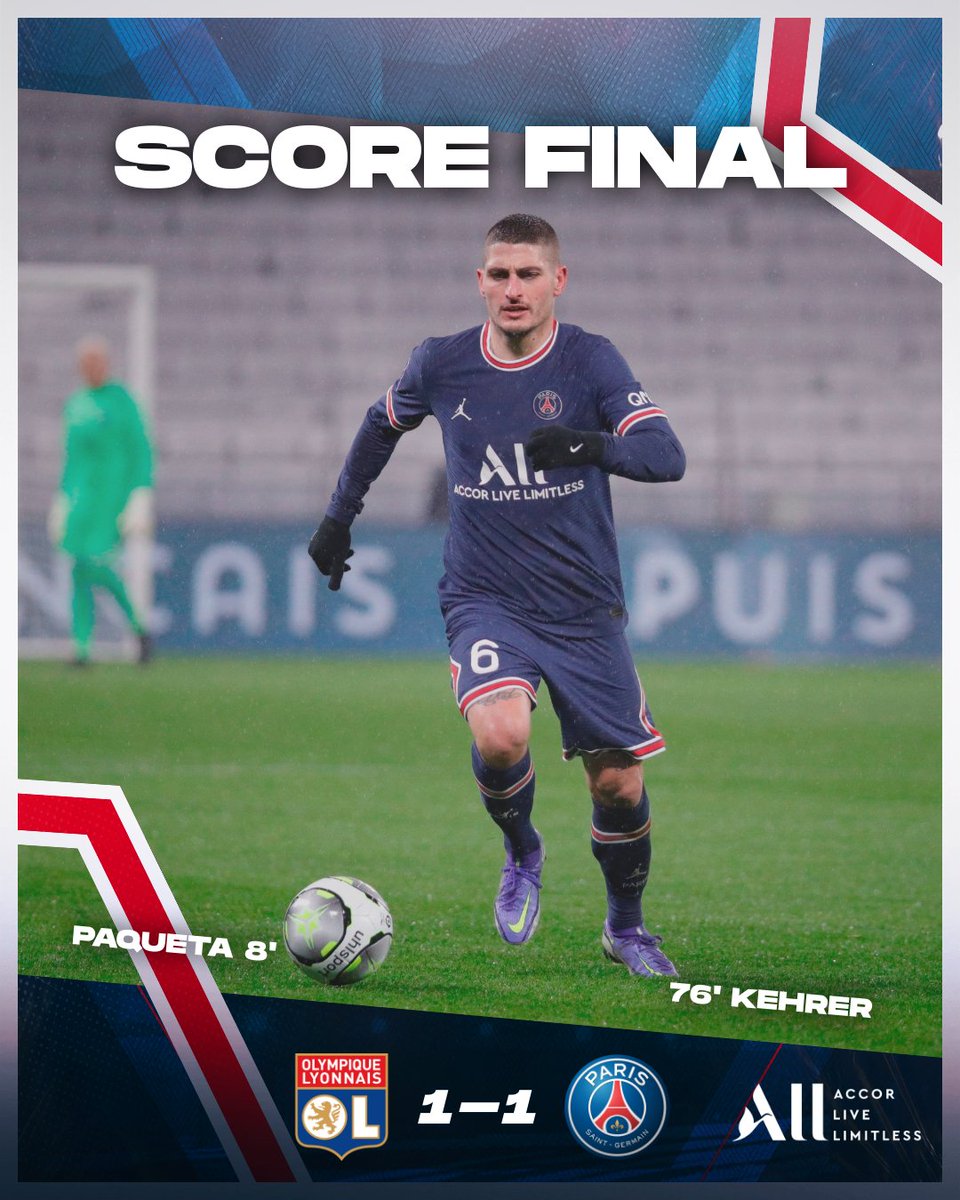 PSG_inside's tweet image. 🔚⚽️ Fin de match à Lyon sur un score de parité ! Les 2 équipes n&apos;ont pas pu se départager. #𝗢𝗟𝗣𝗦𝗚

@OL 1⃣-1⃣ @PSG_inside 
⚽️ @KehrerThilo 76&apos;