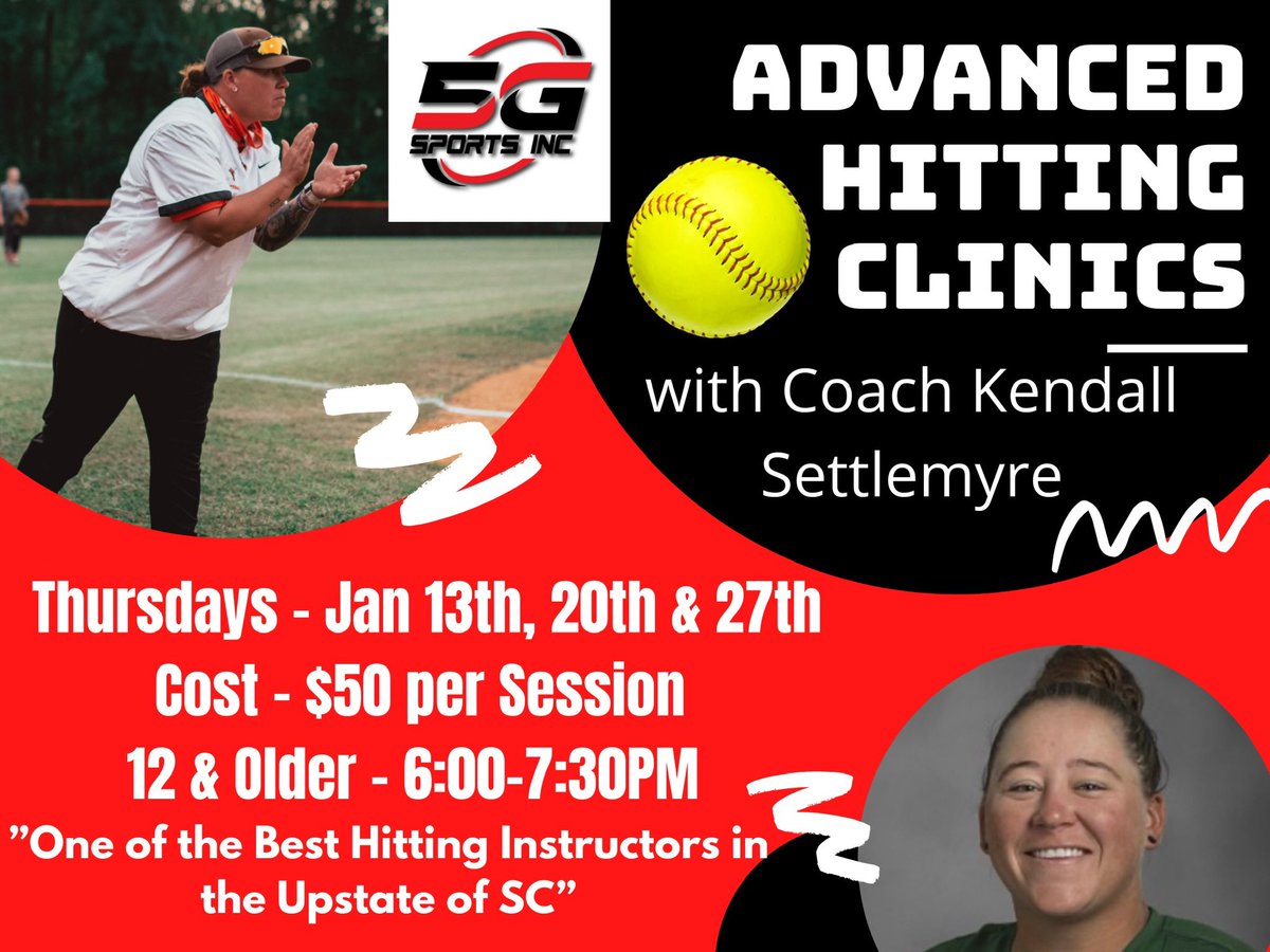 Inc5g's tweet photo. 🔥🔥🔥 Spots still avavailable for this coming Thursdays “Advanced Hitting Clinic” with Coach Kendall Settlemyre…this is the 1st of 3 Clinics this month. Text 864.590.2542 to register for 1 or all 3 Clinics this month…starting with this Thursday!!! 💪💪💪 @ksettlemyre12 https://t.co/fdXeRY0iG6