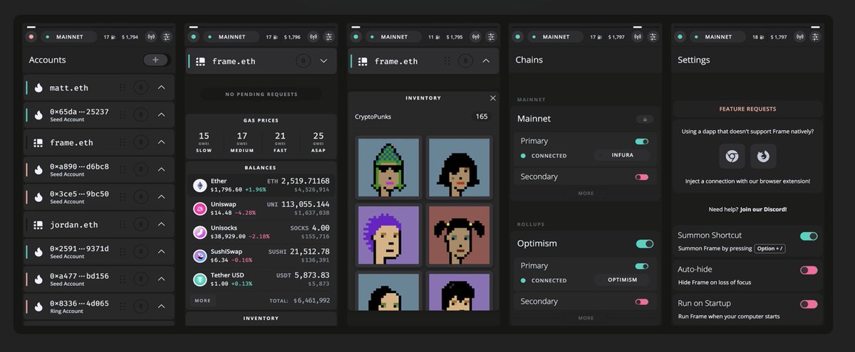 bneiluj's tweet photo. I switched from Metamask to @0xFrame a few months ago... and it became my number one wallet for daily usage. Super fast (detect ledger without any prob), very smooth, multichains, permissions / approves, gas cost optimization, NFT etc 🔥 https://t.co/CI9fUkBFXp