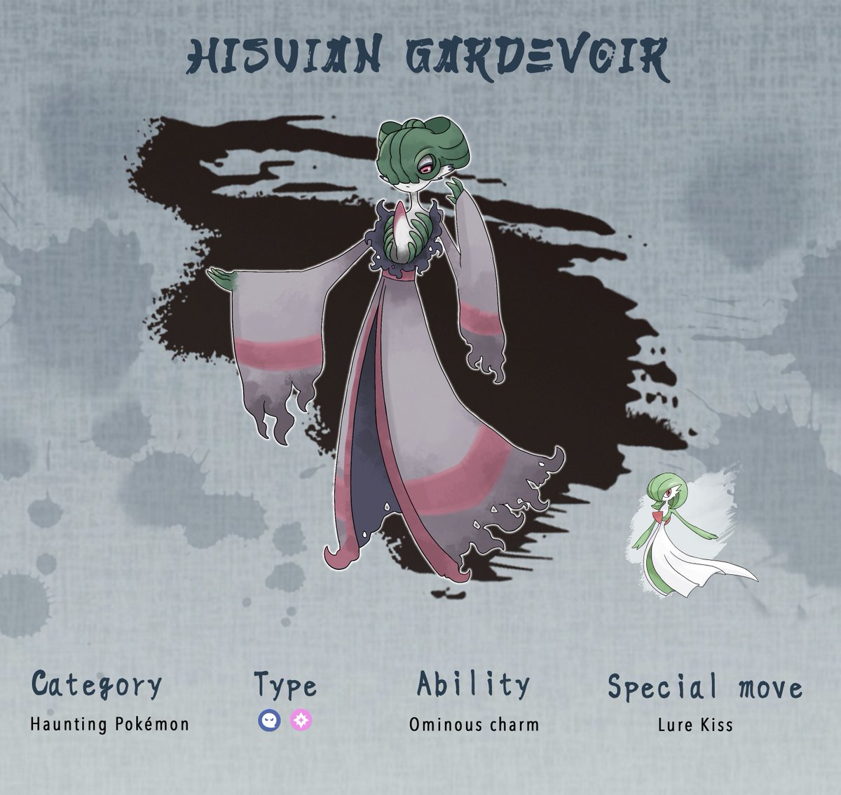 GlaringBitgames's tweet photo. We designed this concept to celebrate our goal on IG.
Follow us on our social media ✨

Here Hisuian Gardevoir! 👻
#fakemon #Pokemon #fanart #indiedev https://t.co/UKQ56beODK