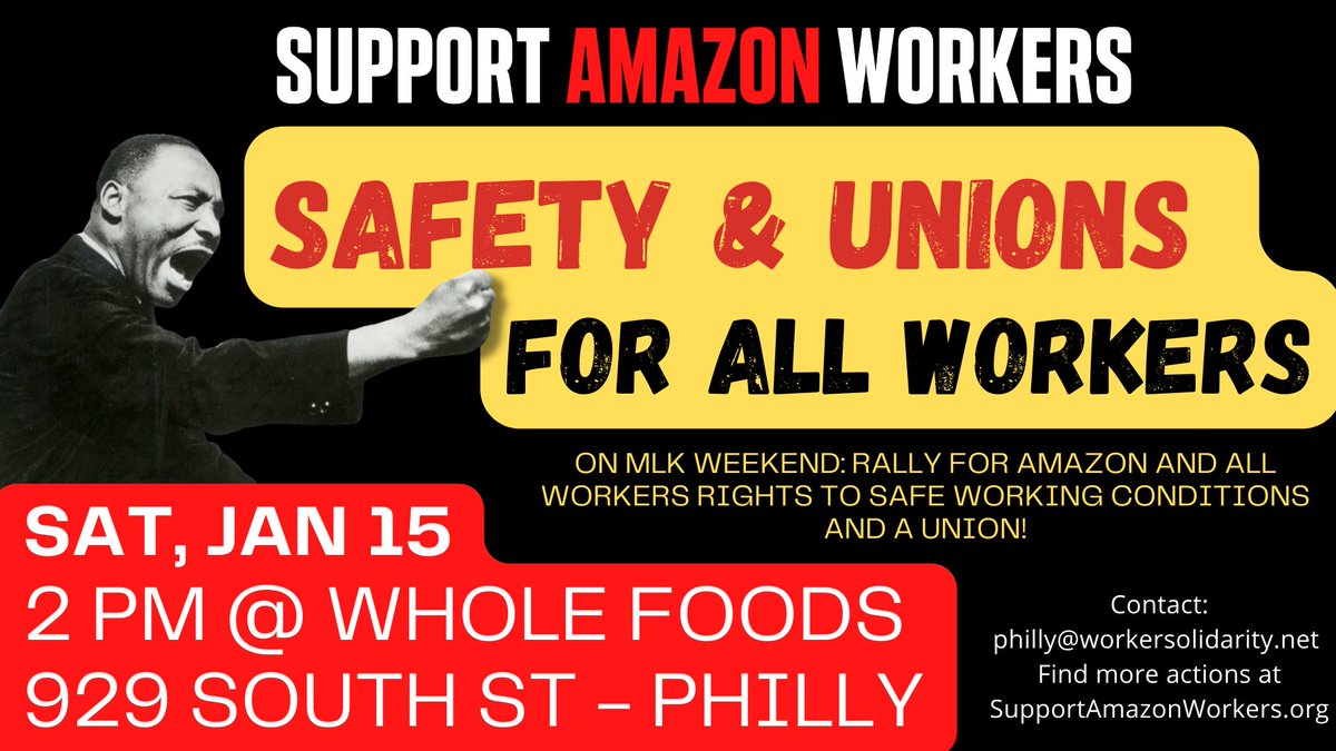 pastpostal65's tweet photo. #SupportAmazonWorkers, #SupportStarbucksWorkers, #SupportAllWorkers rights to safe work conditions and a union at rally in #Philly Saturday, Jan 15:
https://t.co/tl2Nl8v2aG https://t.co/BY1noWDqf5