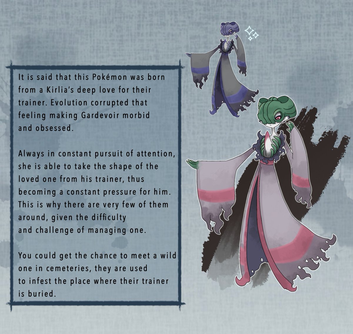 GlaringBitgames's tweet photo. We designed this concept to celebrate our goal on IG.
Follow us on our social media ✨

Here Hisuian Gardevoir! 👻
#fakemon #Pokemon #fanart #indiedev https://t.co/UKQ56beODK