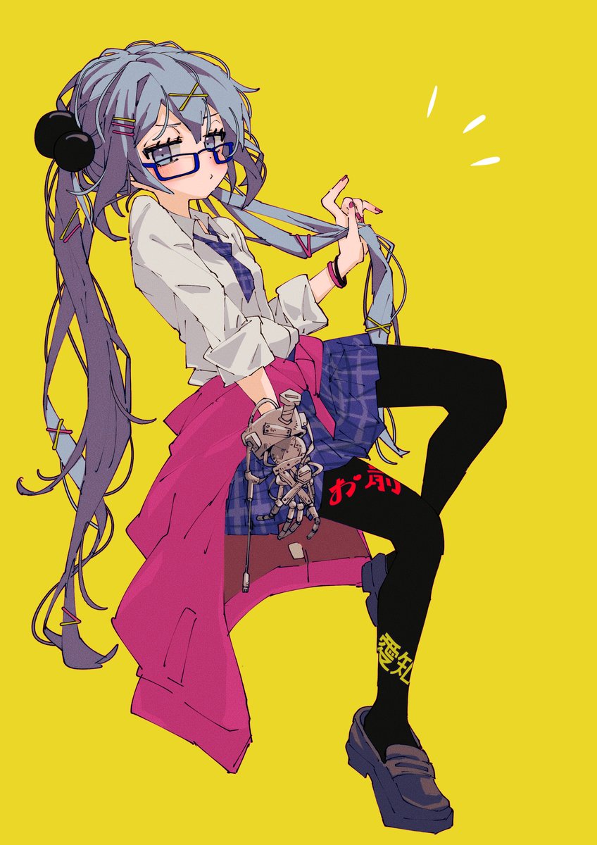 1girl solo twintails glasses necktie long hair hair ornament  illustration images