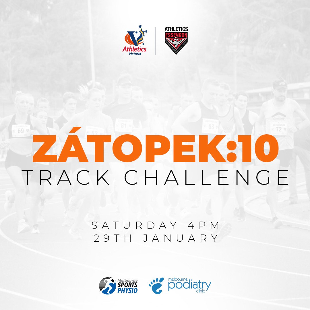 AthsEssendon's tweet photo. 29 Jan 2022 - 4PM
Registration is open for the Zatopek:10 Track Challenge. Make sure to register via the Athletics Victoria members portal.
All are welcome! https://t.co/LUKPtCUPdl https://t.co/OhRzP1mRaZ