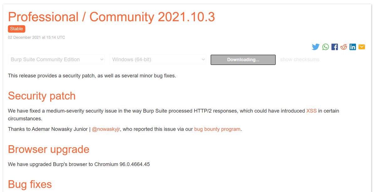 gperhar's tweet photo. @Burp_Suite I can't download the Burp Suite installer from your site. The download button hangs...just giving you a headsup. https://t.co/cmLTSpaOC2