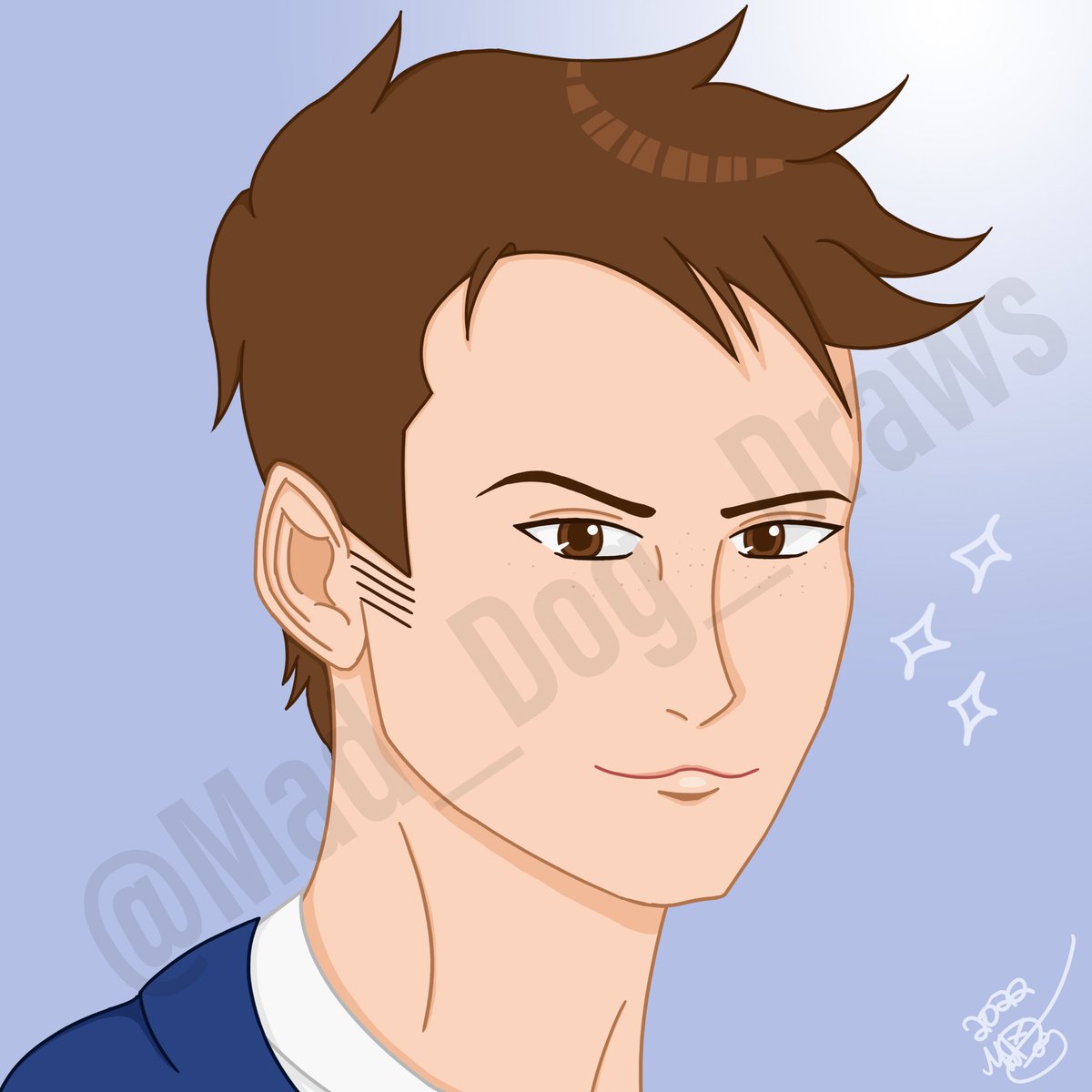 Mad_Dog_Draws's tweet photo. Recently started thinking about #DoctorWho again, so I drew my first Doctor: The Tenth! https://t.co/Vy9QgY8XQf