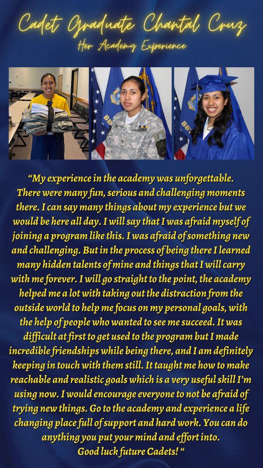 In July of 2021, Chantal Cruz said, '#ChalleNGeAccepted'.  Now, Cadet Graduate Chantal Cruz shares with us her #AcademyExperience:

#LeadtheWay #WillYouBeNext #ChalleNGeWorks