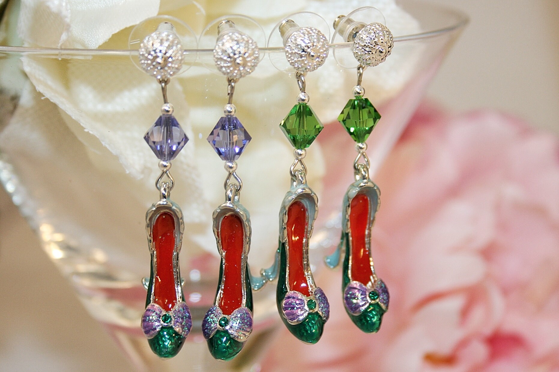 Valentines Gift Sterling Silver dangle earrings Gemstone hearts Valerie Sweet Heart earrings