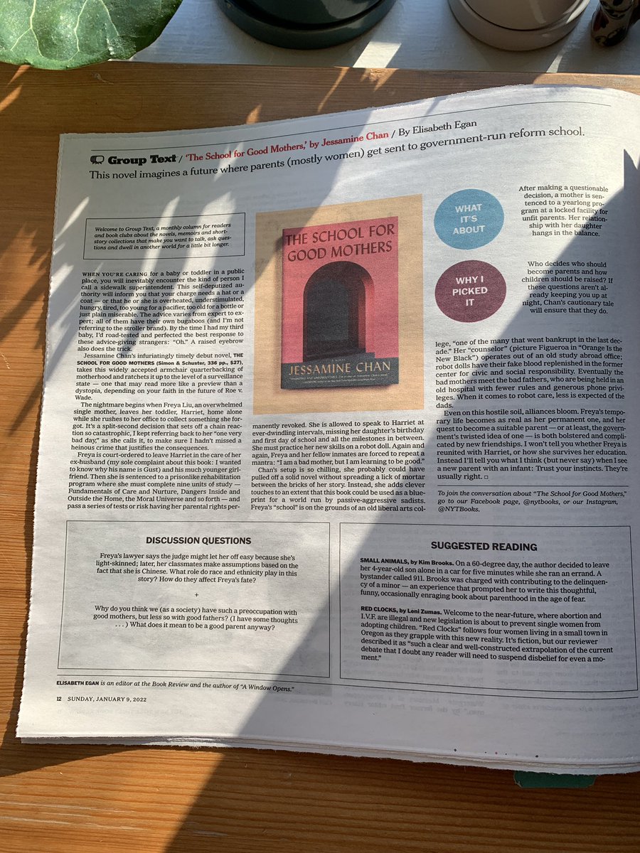 Print edition! Thank you again @LizEgan <a href="/nytimesbooks/">New York Times Books</a>. Being read alongside <a href="/KA_Brooks/">Kim Brooks</a> @lenizumas (and in the same issue as <a href="/carablueadams/">Cara Blue Adams</a>!) is the dream. (Tried to impress my daughter but she only nodded and wanted to see the cartoon on the facing page).