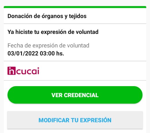 macajorgec's tweet photo. De paso, en la app "Mí Argentina" en el apartado "Mí salud" (dónde está el certificado de vacunación de covid) está la opción para expresar que queremos ser donantes de órganos y tejidos. https://t.co/xEFEVzTSzO