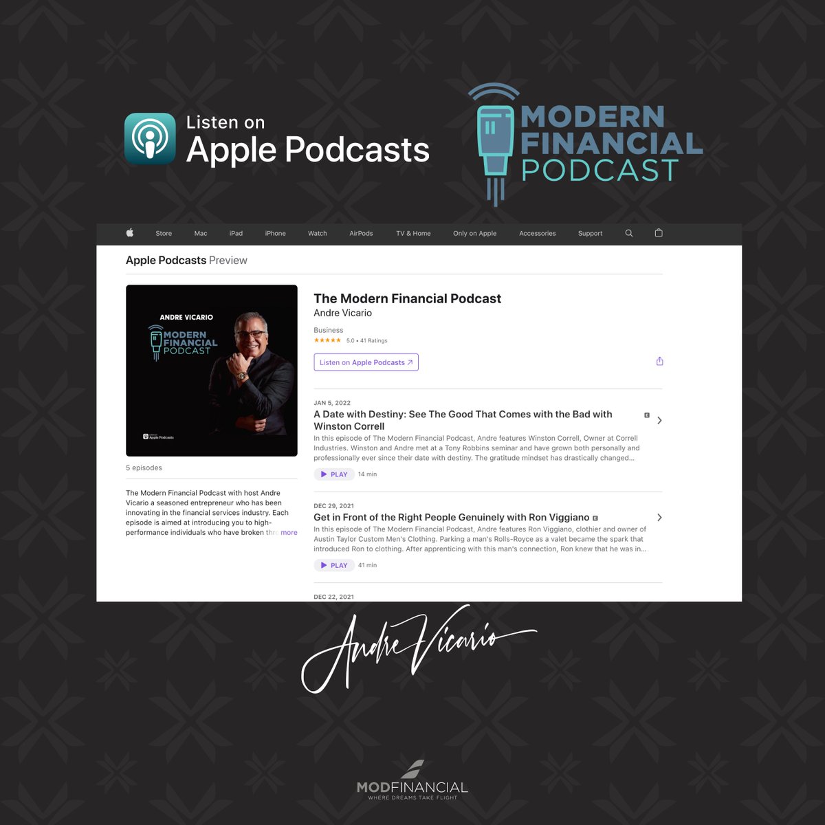 mod_financial's tweet photo. The Modern Financial Podcast w/ @vicario_andre a seasoned entrepreneur who has been innovating in the financial services industry Listen on Apple https://t.co/7ppLNxrON8 #financialfranchise #financialpodcast #financialeducation #financialliteracy #financialfreedom https://t.co/Up0NpaSuVD