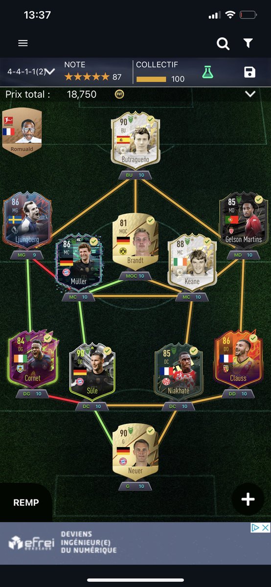 Sckyze's tweet photo. Fofana a la place de Brandt évidement 😁 et vous vos team à l’heure actuel ? 
#FIFA22 https://t.co/BAXU0lpIbg