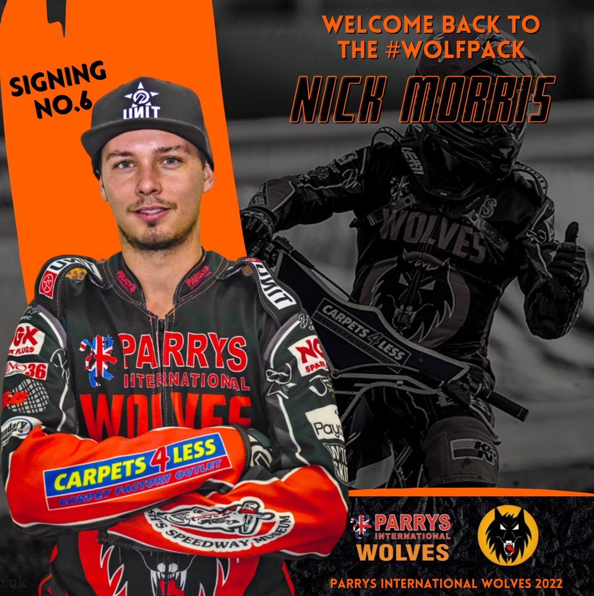 WolvesSpeedway's tweet photo. 📝 | 𝐌𝐎𝐑𝐑𝐀 𝐌𝐀𝐊𝐄𝐒 𝐈𝐓 𝐒𝐈𝐗!

NICK Morris has pledged his future to Wolverhampton after securing a new deal with the club for this year.

📲 https://t.co/B93NzQRgqU

#Speedway | #Wolfpack 🐺🐾 https://t.co/0ldJigpfsC