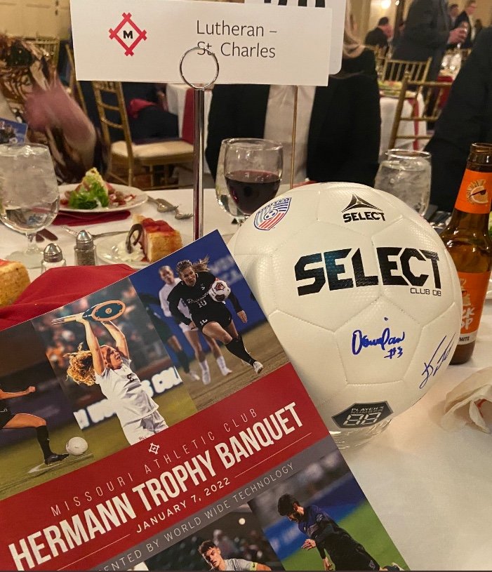 Mjlurtz's tweet photo. Thank you @Macstlouis and @HermannTrophy for our invitation to the Hermann Trophy banquet. It was an incredible experience for our team and we appreciate your recognition at the event as Missouri Class 1 Soccer State High School Champions. @LutheranCougars https://t.co/wk8DVv1VaQ