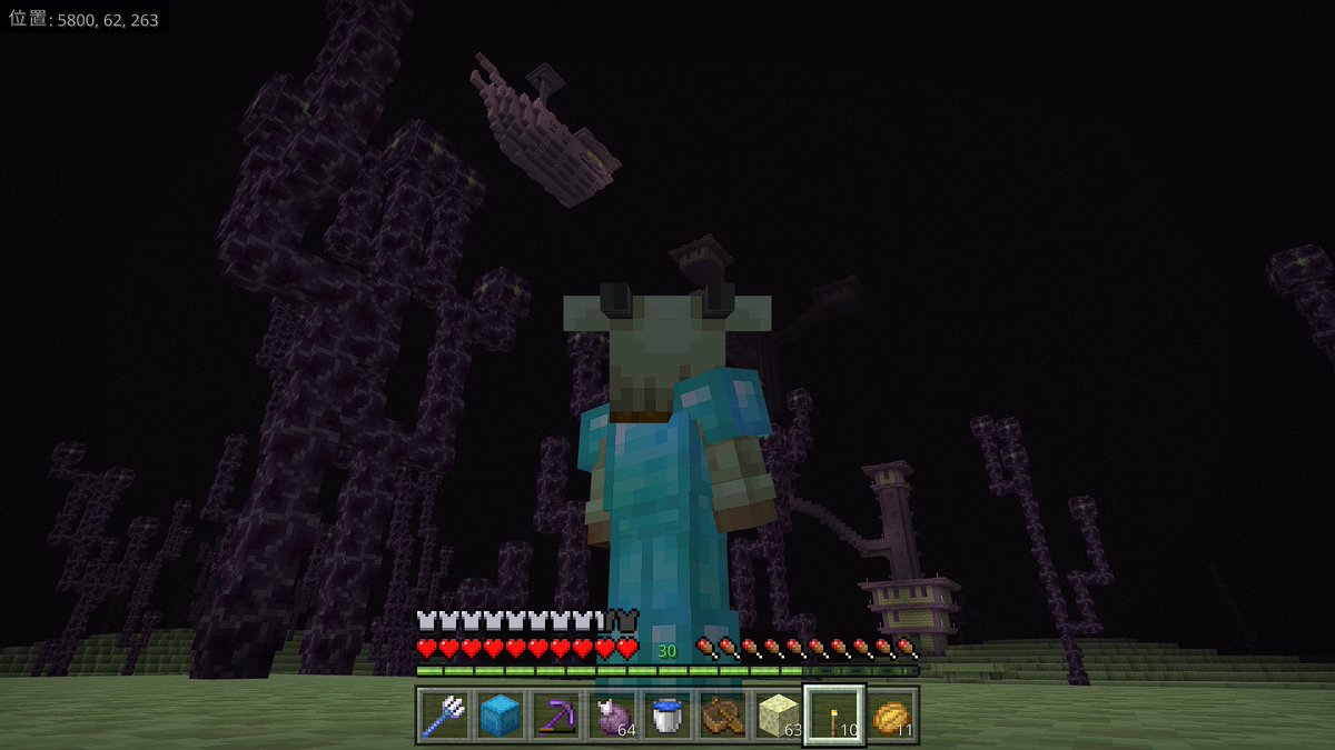 busaikuottou's tweet image. そのあとエンドシップを３つ見つけてエリトラを回収。
#minecraftjp ＃マインクラフト