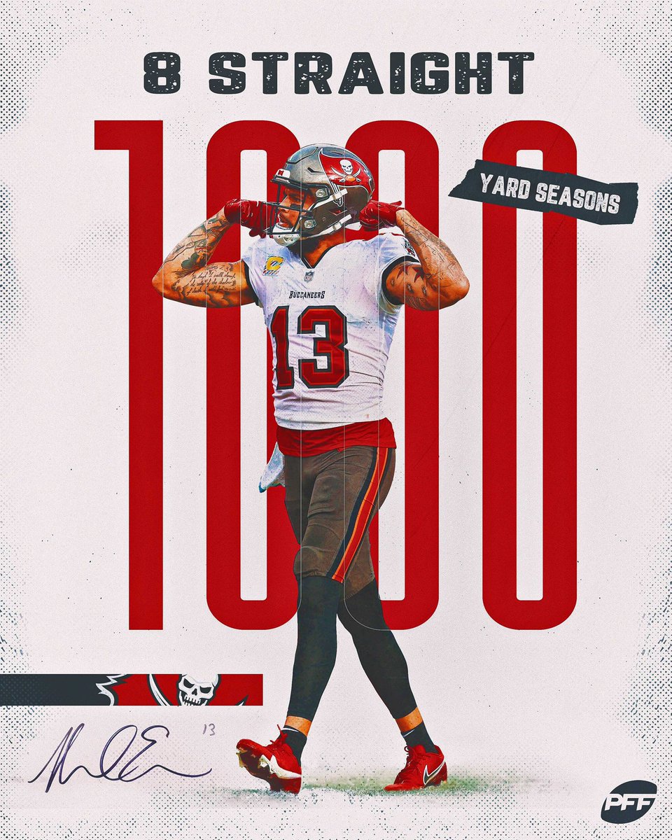 PFF's tweet photo. Mike Evans only knows 1,000-yard seasons https://t.co/qTgUoffrmh