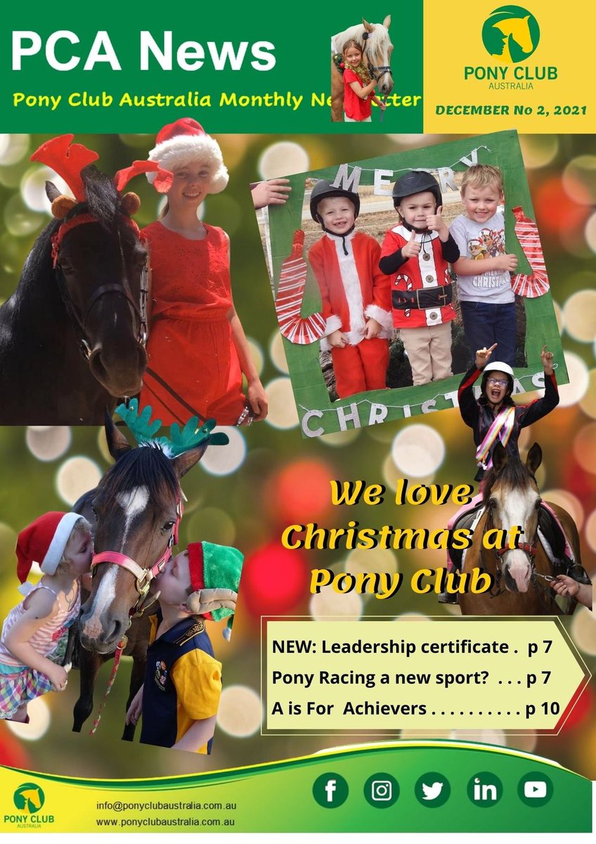 PonyClubAus's tweet photo. Did you read the No 2 December PCA newsletter?
https://t.co/JgU9tBg2Nf
The PCA Newsletter resumes in February 2022
#PCANews #ponyracing #PCANationals #LeadershipCertificate #makingleaders #NewPCcertificate @sportaustralia https://t.co/4VnWsTUE4m