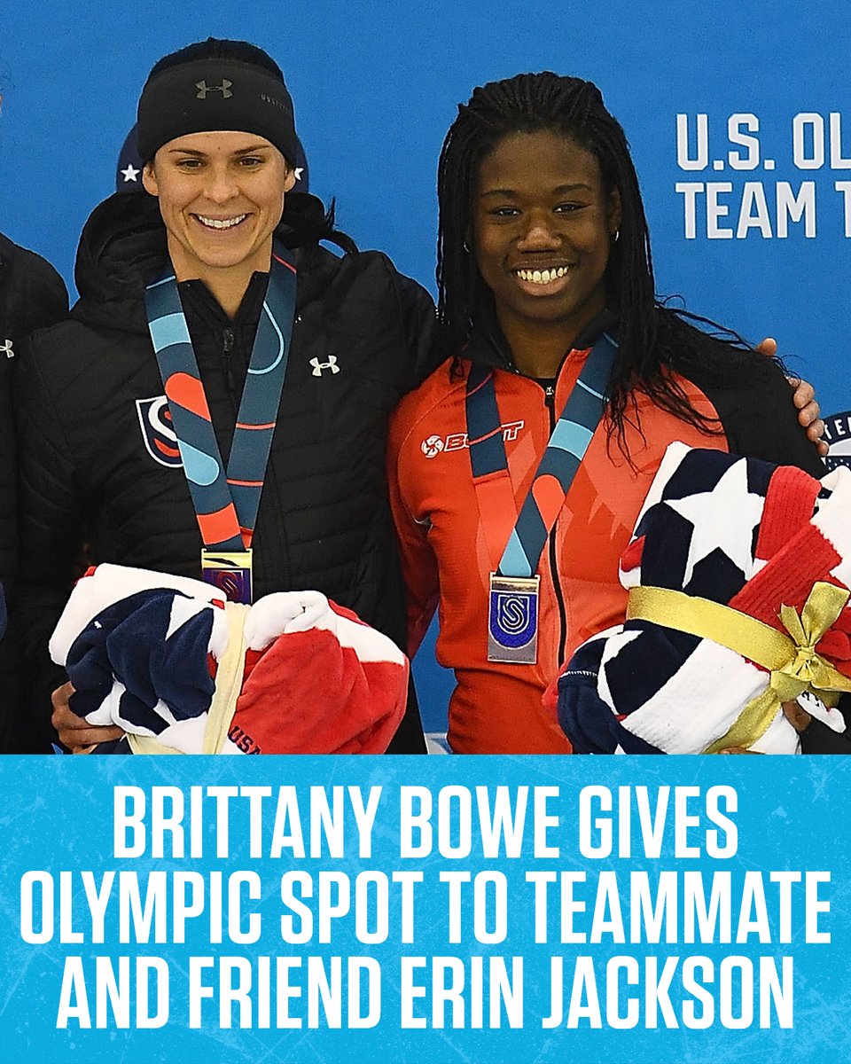 The Olympic spirit. ❤️

<a href="/ErinJackson480/">Erin Jackson</a> is a gold medal favorite in the speed skating 500m but after slipping in her qualifying race, her Olympic dreams were lost.

Today it was announced that <a href="/BrittanyBowe/">Brittany Bowe 🦁</a> has given up her Olympic spot in the 500m for her teammate and friend.