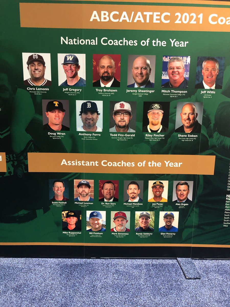 TJCBaseball's tweet photo. Congrats to Head Coach @wrendoug and Asst Coach @M14_Rupp on their National Coach of the year awards this weekend in Chicago at the annual @ABCA1945 convention! #feathersup https://t.co/EA6IXv81ls