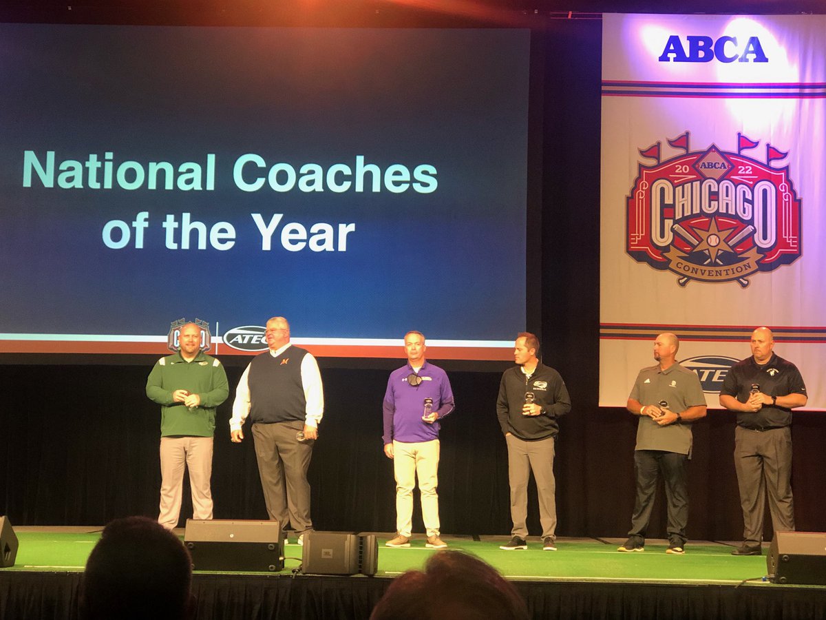 TJCBaseball's tweet photo. Congrats to Head Coach @wrendoug and Asst Coach @M14_Rupp on their National Coach of the year awards this weekend in Chicago at the annual @ABCA1945 convention! #feathersup https://t.co/EA6IXv81ls