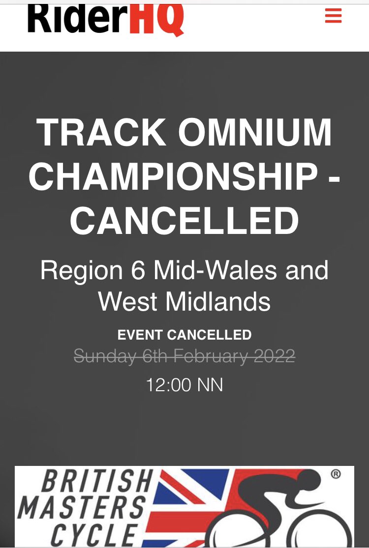 BMCR uk Omnium cancelled 😞 #LVRC #Newport #Wales #trackcycling #Masters