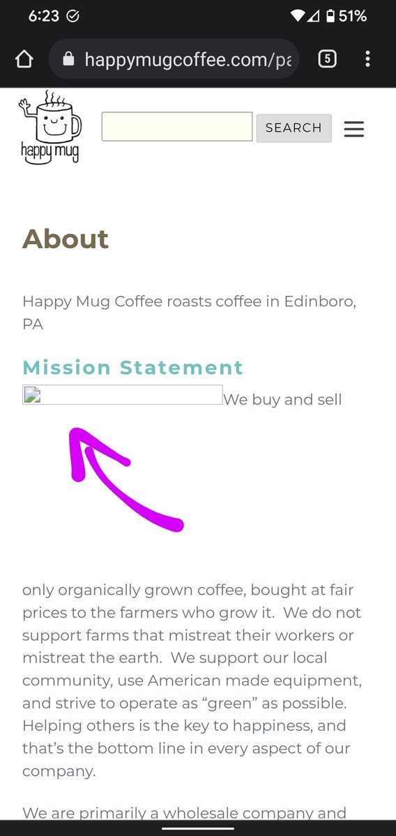 bradsmithsc's tweet photo. @HappyMugCoffee thought you'd want to know there's a broken image link on your about-us page https://t.co/q1f7NNl4cX https://t.co/IgL8vQKpEU