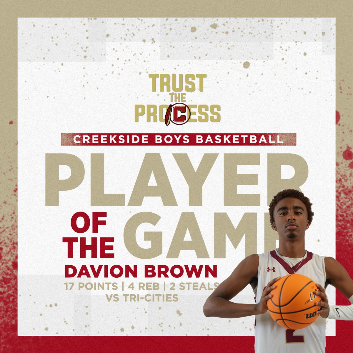 CreeksideMBB's tweet photo. Jr Davion Brown came up big vs Tri-Cities. This young player is coming into his groove and getting his confidence up. 4.0 GPA to go along with the skillset. #TTP #TribePride #AvidNotAverage https://t.co/rYOrRiXCfI