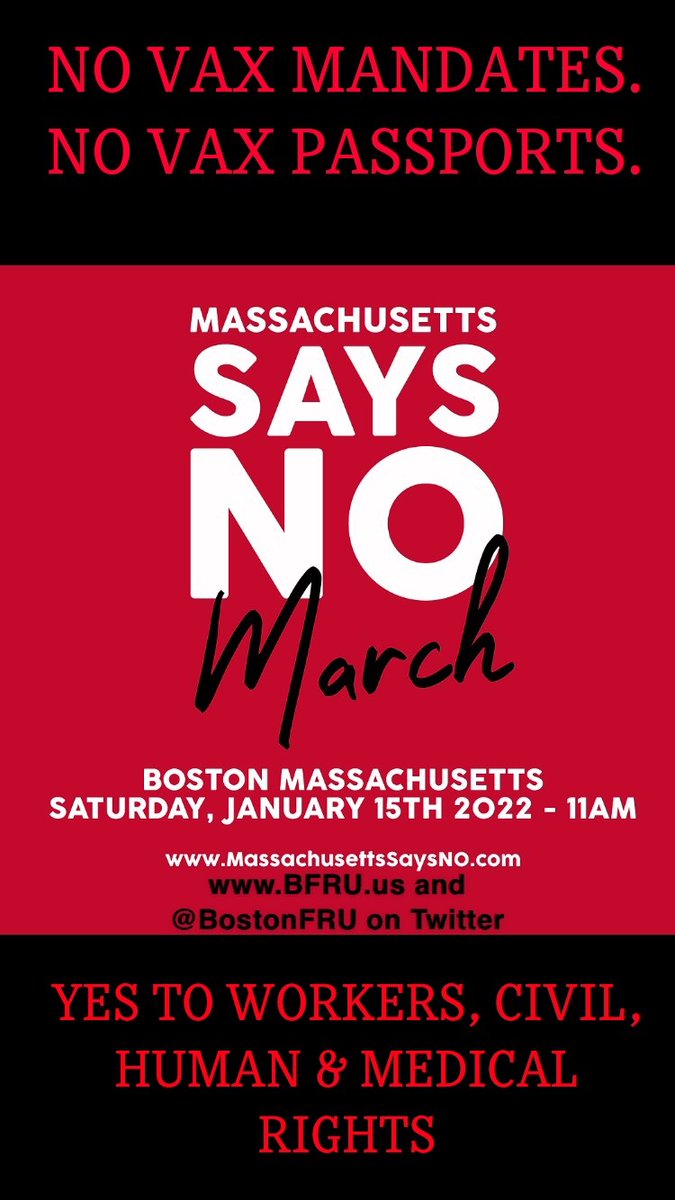 BostonFRU's tweet photo. Hey @CityOfBoston &amp; beyond, the actual PEOPLE of Boston, that is (not those in City Hall-we know you’re bought &amp; paid for) JOIN US 1/15 11am 300 Park Dr Boston AS WE MARCH FOR OUR RIGHTS! #novaxmandates #novaxpassports #wuhasnoheart https://t.co/6Vfya54OkF