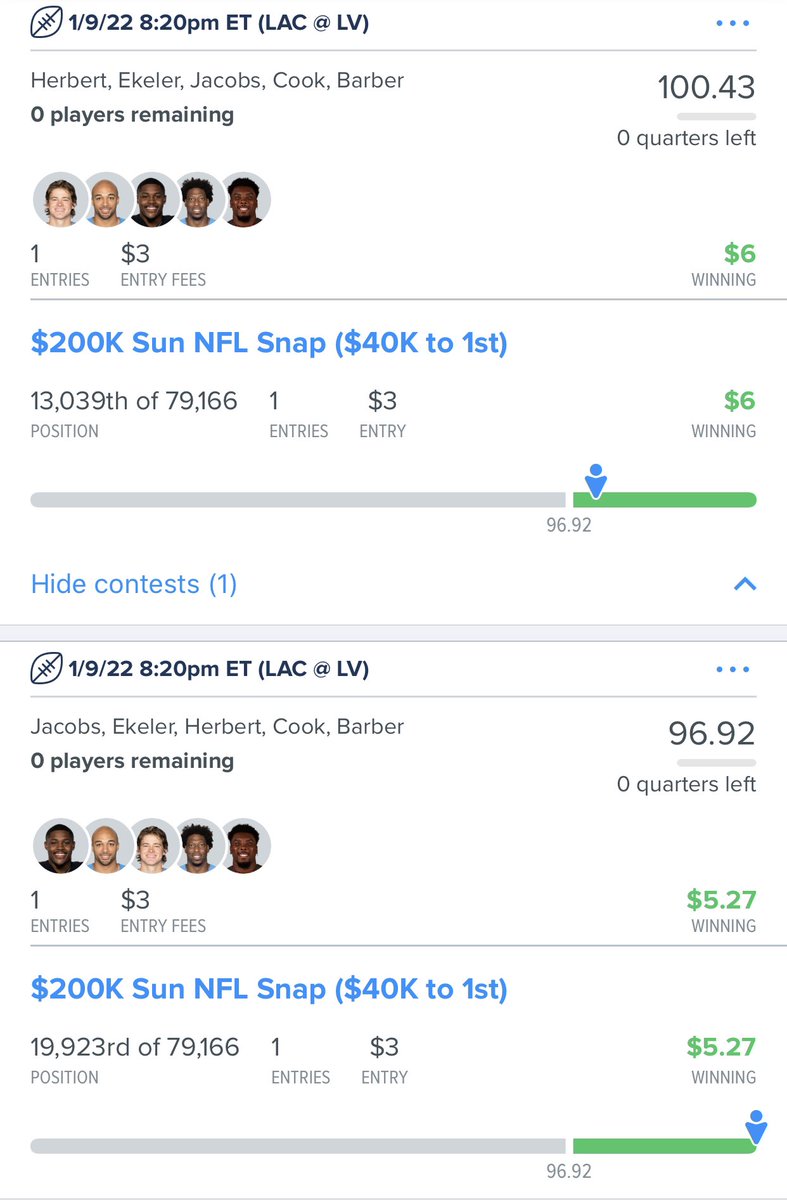 PerfectPicksDFS's tweet image. Unbelievably close today w/ our top Members Only #NFL line today! Brutal tho b/c we had so much Singletary & Dolphins DST today in other lines, yet didn’t in our top line - minimum cash would’ve been $20,000🤦🏻♂️! What-ifs mean nothing in #DFS but it freakin hurts either way😭...