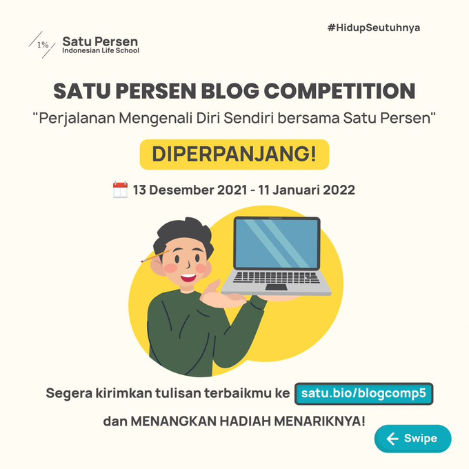satupersen_id's tweet image. H-1! Memanggil Perseners! 
Blog Competition TERAKHIR BESOK!📢

Yuk, daftarkan dirimu di satu.bio/blogcomp5 dan temukan hadiah menariknya!🙌

#InfoLomba #BlogCompetition