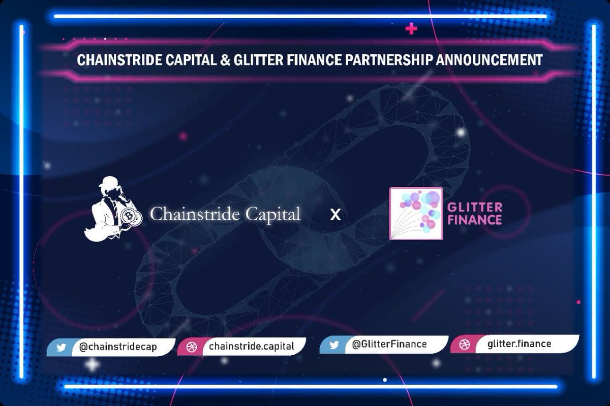 chainstridecap's tweet photo. Chainstride is pleased to announce our new partner @GlitterFinance.

Glitter Finance is being created to solve DeFi's fragmentation and cross-chain bridge capital inefficiency problems.

We are delighted to be a part of their successful journey.

#glitterfinance #algorand #sol https://t.co/UhGGQ2WsFf