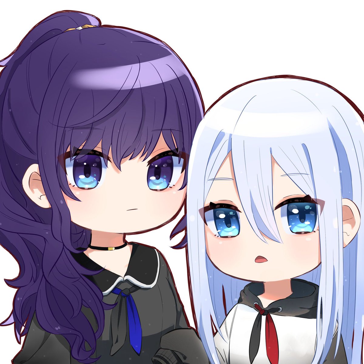 2girls multiple girls blue eyes long hair purple hair chibi neckerchief  illustration images