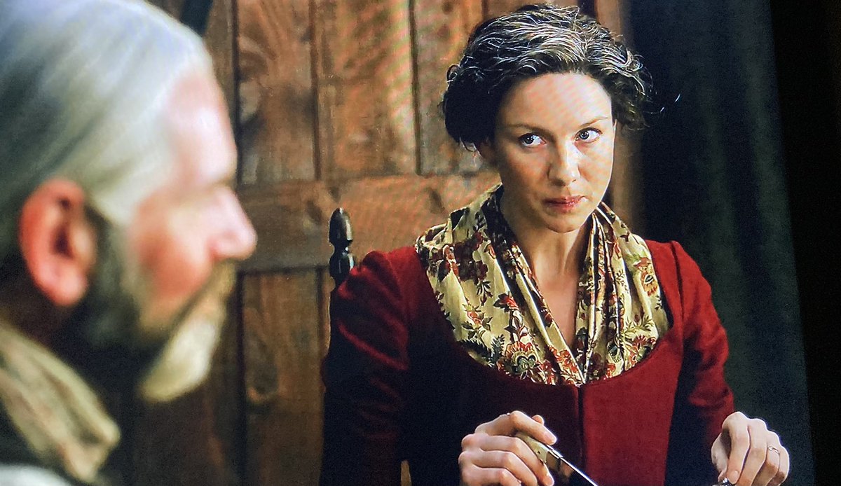 10MinDQ's tweet photo. #OutlanderRewind S4E406 Blood of My Blood….No, no….here we go, politics at dinner. Claire @caitrionambalfe is not amused. https://t.co/SRhCKFzPH5