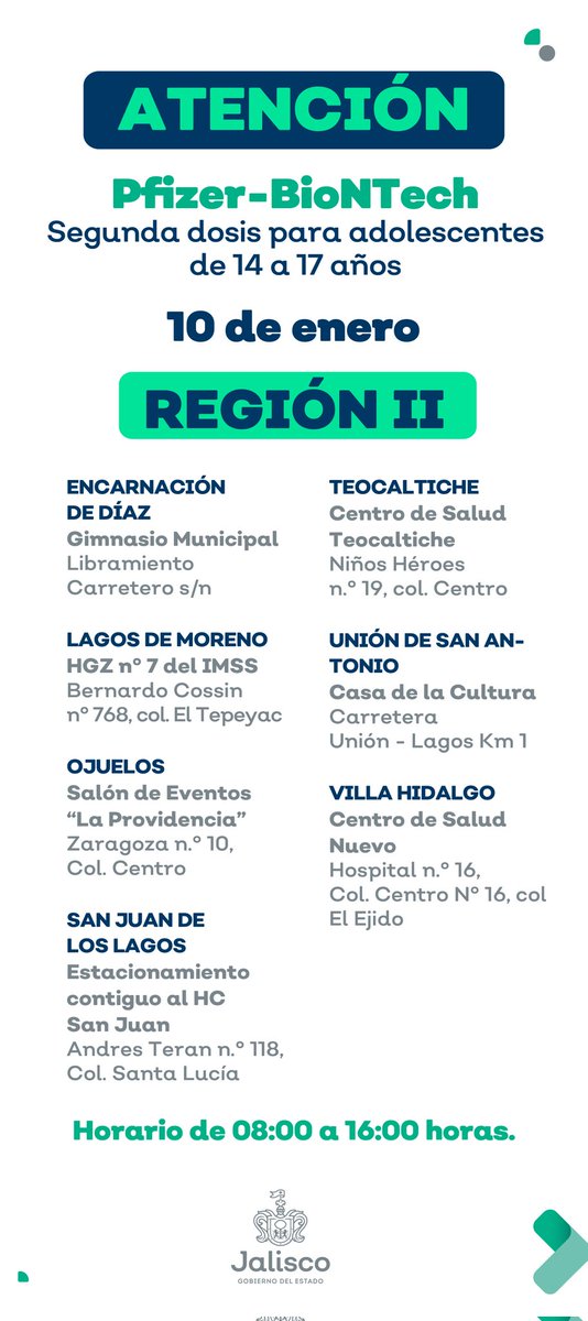 saludjalisco's tweet photo. Conoce las jornadas de vacunación activas en el interior del Estado y no olvides que además de tomar todas las medidas de prevención, tener tu esquema de vacuna completo contra #COVID19 nos ayuda a reducir el riesgo de contagio por el virus SARS-COV-2. https://t.co/9OkDkjsdK2