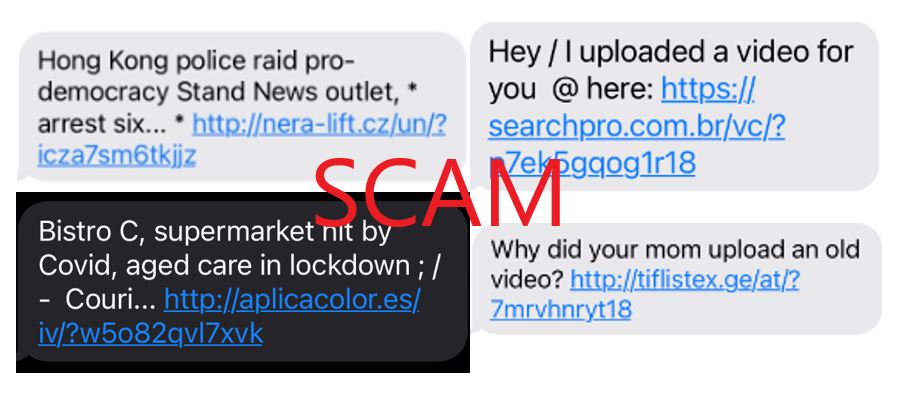 nascgovau's tweet image. New year, new #flubot phishing scam. Stay alert as scammers are now using news headlines and fake social media notifications to try and convince you to click these dodgy links. This is a malware #scam designed to steal your contacts and banking info – do not click!
